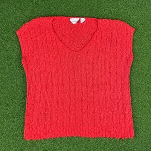 Vintage Haberdasher Red Cap Sleeve V-Neck Acrylic Pullover Sweater Sz M